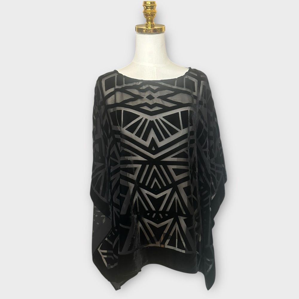 Vince Camuto Black Velvet sheer Top XS
